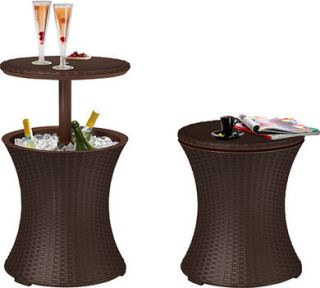Functional garden cocktail cabinet - table with a container for cooling beverages - rattan finishing - brown