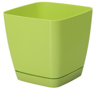 Vaso quadrato "Toscana" con piattino - 17 cm - verde chiaro - 