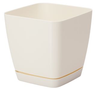 Vaso quadrato "Toscana" con piattino - 19 cm - bianco crema - 