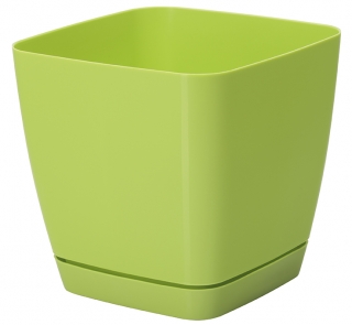 "Toscana" square plant pot with a saucer - 25 cm - pastel lime-green