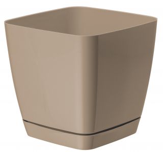 Cache-pot carré "Toscana" avec une soucoupe - 19 cm - beige (café latte) - 
