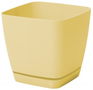 Vaso quadrato "Toscana" con piattino - 11 cm - giallo pastello - 