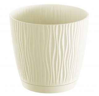 「サンディP」受け皿付き丸型植木鉢-15 cm-クリーミーホワイト - 