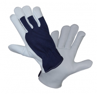 Leather gloves with a cotton jersey back - size 8 - grey-blue