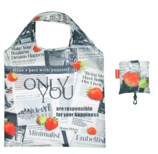 Skladacia nákupná taška - 42 x 60 cm - grafika pre noviny a jahody - 