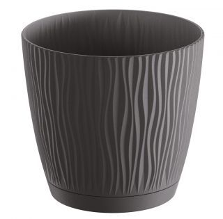 "サンディP"受け皿付き丸型植木鉢-11 cm-無煙炭灰色 - 