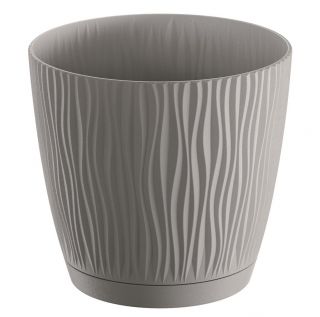 „Smėlio P“ apvalus vazonėlis su lėkštute - 13 cm - pilkai pilkas - 