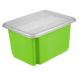 Caixa modular empilhável verde "Emil e Emilia" de 15 litros com tampa - 