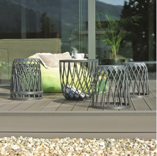 Multifunctionele tuin- / balkonmeubelset - UNIQUBO SET - tafel met 4 stoelen - steengrijs - 