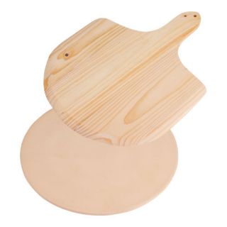 Round pizza baking ceramic stone with a wooden pizza peel ø 33 cm