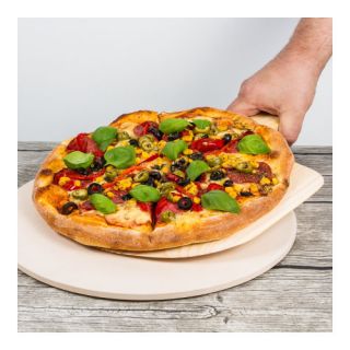 Round pizza baking ceramic stone with a wooden pizza peel ø 33 cm