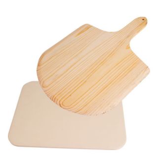 Правокутни керамички камен за печење пиззе са плочицом од дрвене пице - 38 к 30,5 цм - 