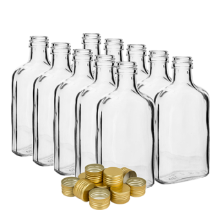 Conjunto de frascos de licor "hip flask" com cápsulas pré-rosqueadas - 200 ml - 10 unid. - 