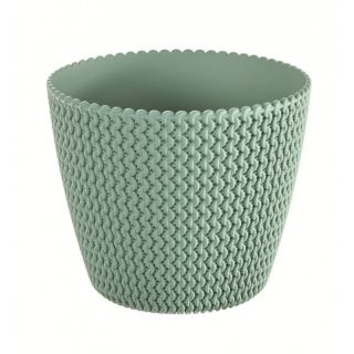 Vaso rotondo "Splofy" per imitazione del lavoro in vimini - 16 cm - verde salvia - 