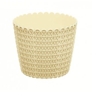 Vaso rotondo "Nitly" per imitazione del lavoro in vimini - 26 cm - bianco crema - 