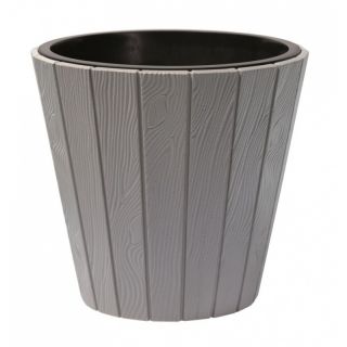 "Woode" round plant pot with an insert - 35 cm - stone-grey