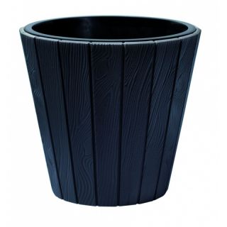 Vaso rotondo "Woode" con inserto - 30 cm - grigio antracite - 