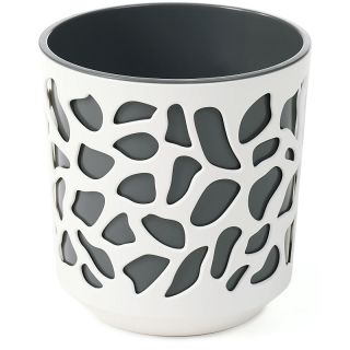 Contenitore per vaso "Duet" bicolore - 14 cm - bianco crema / grigio antracite - 