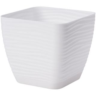 Vaso quadrato "Sahara petit" con piattino - 11 cm - bianco - 
