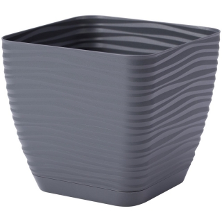 Vaso quadrato "Sahara petit" con piattino - 11 cm - grigio antracite - 