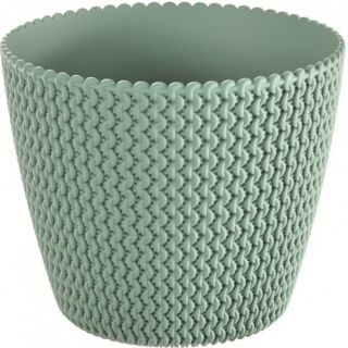 Cache-pot rond "Splofy" imitant la vannerie - 16 cm - vert sauge - 
