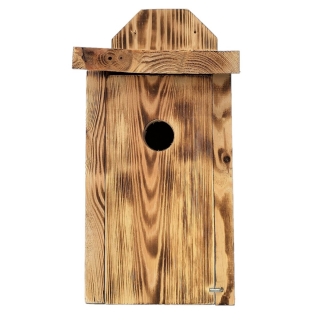 Fuglehus for pupper, trærspurv og fluesnekker - som skal monteres på vegger - forkullet tre - 
