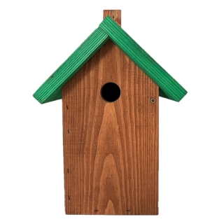 בית ציפורים לציצים, דרורים וערמוניות - חום עם גג ירוק - 