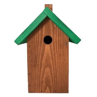 Birdhouse for tits, sparrows and nuthatches -  brown with green roof