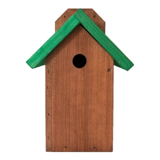 Lồng chim treo tường cho ngực, chim sẻ và nuthatches - màu nâu với mái nhà màu xanh lá cây - 
