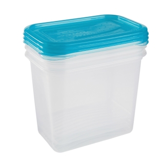 Комплект от 3 правоъгълни контейнера за храна - Fredo "Fresh" - 1 литър - свежо синьо - 