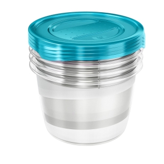 Set de 4 recipiente alimentare rotunde - Fredo „Fresh” - 0,8 litri - albastru proaspăt - 