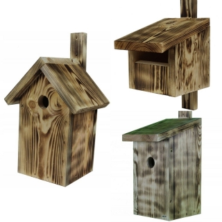 Birdhouses - set of three various types - charred wood