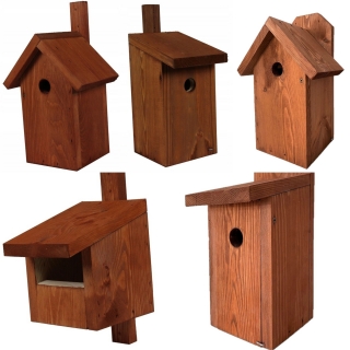 Комплект от пет различни къщички за птици - кафяв - 