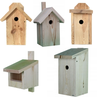 Set of five various birdhouses - raw wood