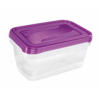 Set of 3 rectangular food containers - Fredo Fresh - 1.25-litre - dark plum