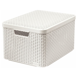 Creamy-white 30-litre Rattan Style basket with a lid