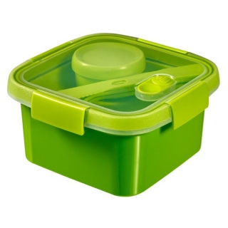 Lunch box rettangolare con posate e contenitore salsa - Smart To Go Lunch - 1,1 litri - verde - 