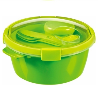 Okrúhly obedový box s príbormi a nádobou na omáčku - Smart To Go Lunch - 1,6 litra - zelená - 