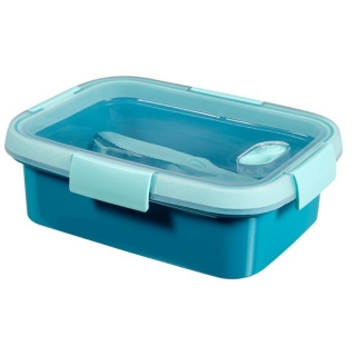 1 literes téglalap alakú ebéd doboz evőeszközökkel - Smart To Go ebéd - kék - 