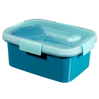 Taisnstūra pusdienu kastīte ar galda piederumiem un mērces trauku - Smart To Go Pusdienas - 1,2 litri - zila - 