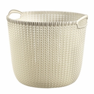 Кремово-бяла кръгла 30-литрова плетена кошница - 
