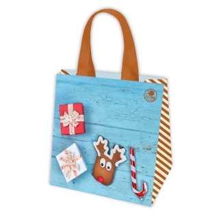 Tasche mit Weihnachtsmotiv - 34 x 34 x 22 cm - Geschenke und Lebkuchen - 