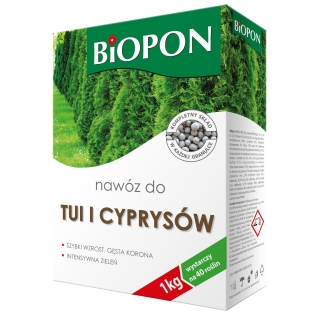 Thuja- en cipresmeststof - zorgt voor snelle groei, dichte corona en levendige kleuren - BIOPON® - 1 kg - 