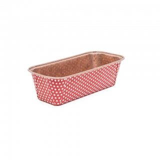 "Plumpy" rectangular paper cake mould - 15.8 x 5.5 x 5.2 cm - red with dot pattern - 20 pcs