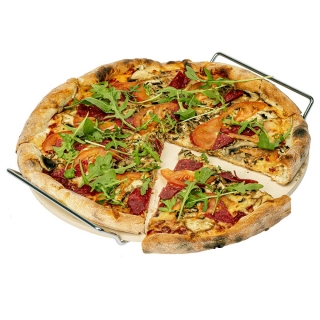 Rund pizzastein med håndtak + kniv - 33 cm - 