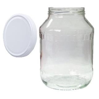 Frasco de vidro giratório, frasco de pedreiro - fi 100 - 2,65 l + tampa branca - 