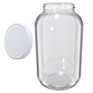 Glazen twist-off potjes, mason jars - fi 100 - 4,25 l + witte deksels - 4 st - 
