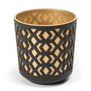 Cache-pot rond "Aztek" bicolore - 14 cm - noir avec insert doré - 