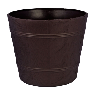 "Elba" round wood grain pot casing with a saucer - 17 cm - brown