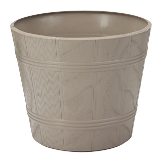 "Elba" casing pot biji-bijian kayu bulat dengan cawan - 15 cm - abu-abu krem - 
